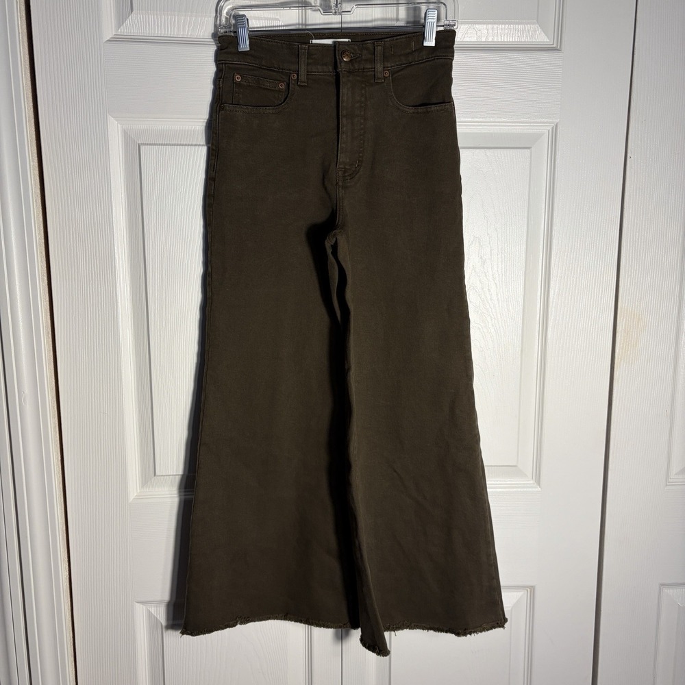 Madewell Flared Wide Leg Jean Women 25 Dark Mocha Raw Hem High Rise‎ Cropped